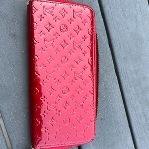 Red Leather Wallet with Iconic Embossed Design